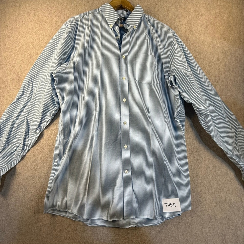 Eddie Bauer Mens Tall XL Blue White Striped Wrinkle Free Relaxed Fit Shirt TL